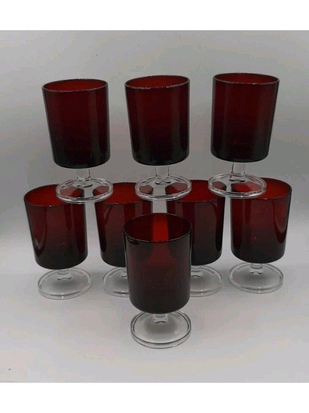 Vintage Luminarc Ruby Red Juice Glasses Clear Stem Set of 8 Great Shape